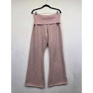 MUSERA Pants Women XL Pink Wide Leg Knit Striped Tall Fold Over Lounge Cozy READ